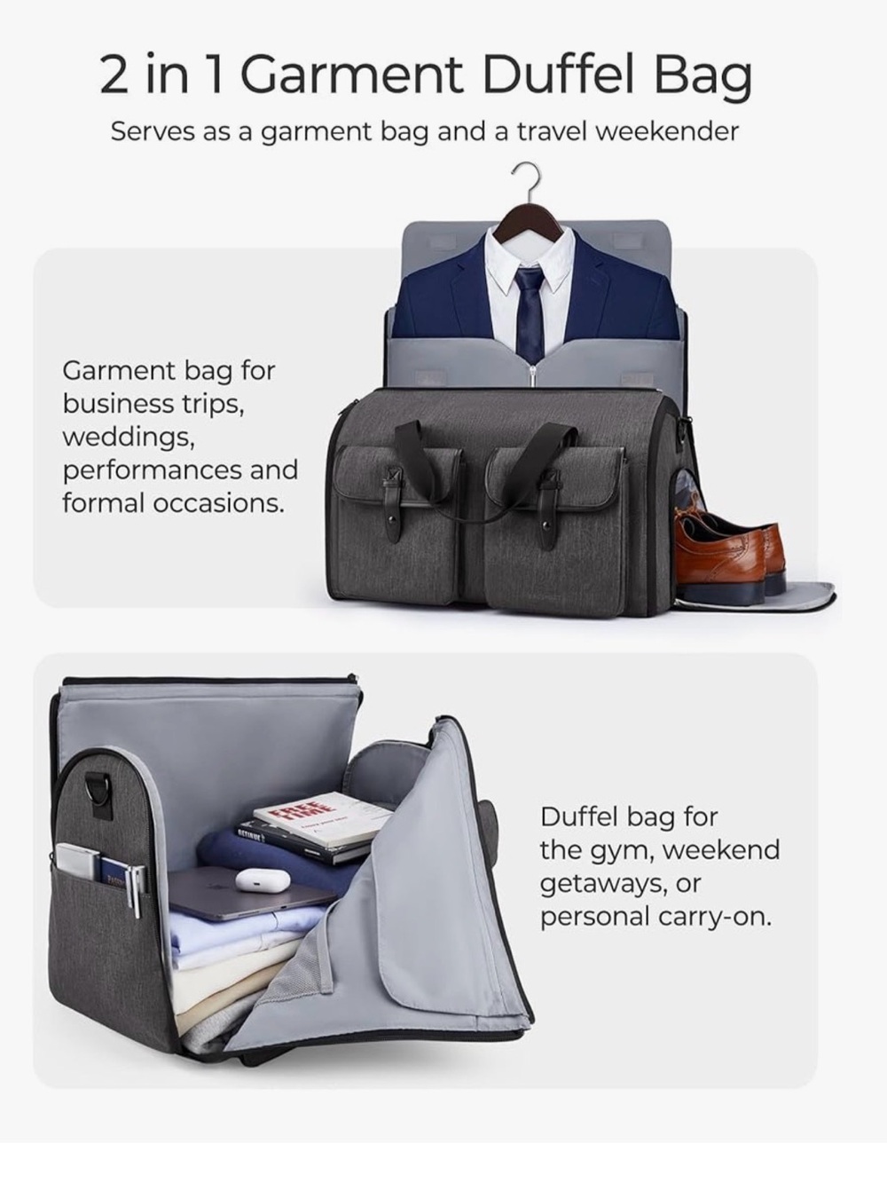 Bagsmart Convertible Garment Duffle Bag - Gray - Picture 3 of 8